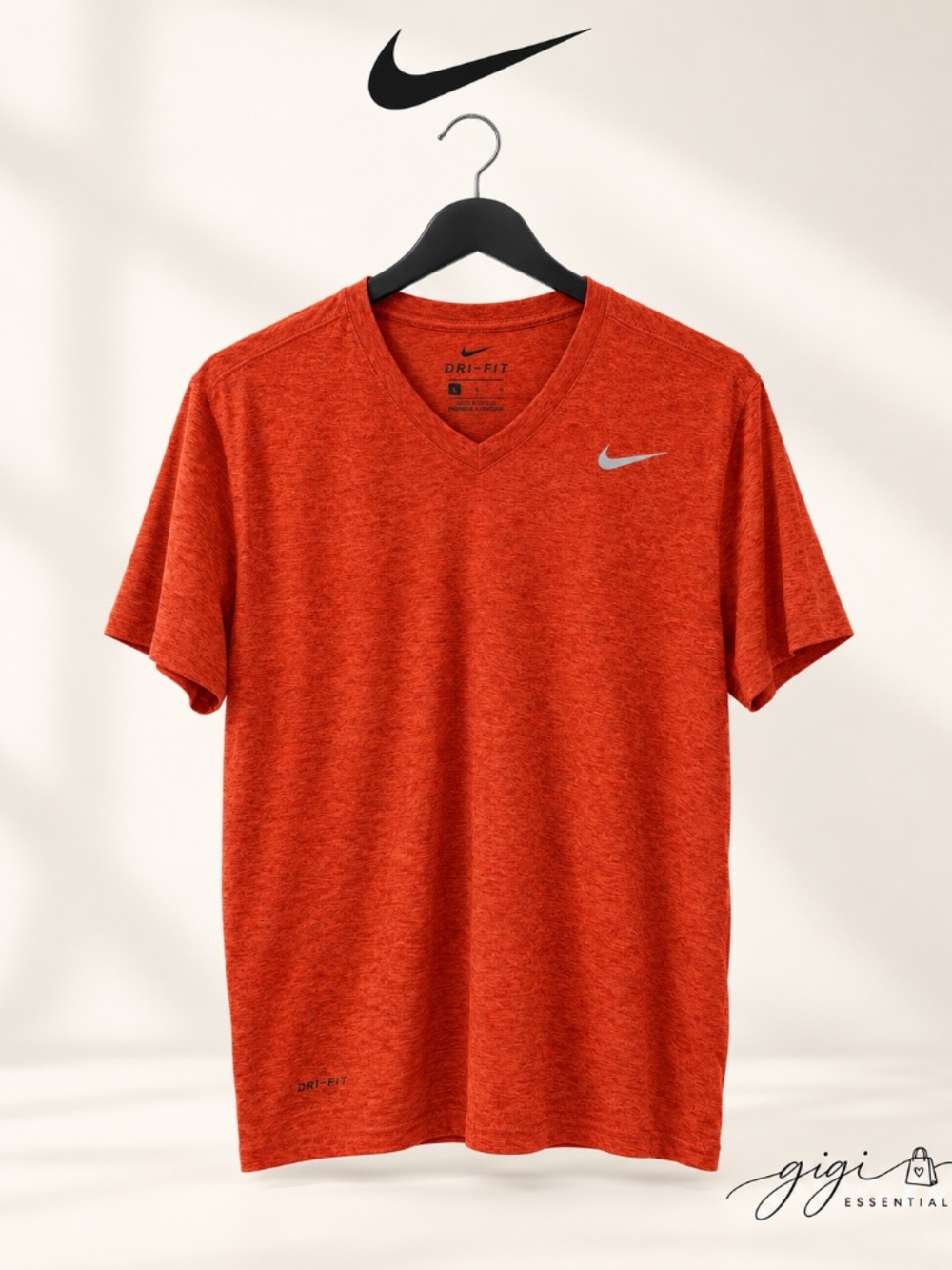 Nike Dri-FIT Men's Orange Heathered V-Neck Athletic Shirt Size Large